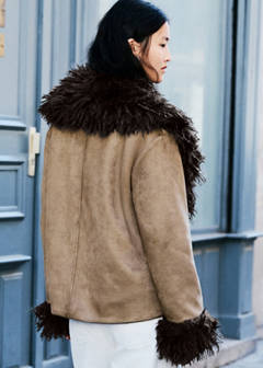 Suede-effect coat with fur-like finish — Medium Brown 14