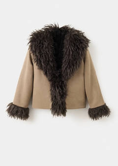 Suede-effect coat with fur-like finish — Medium Brown 3