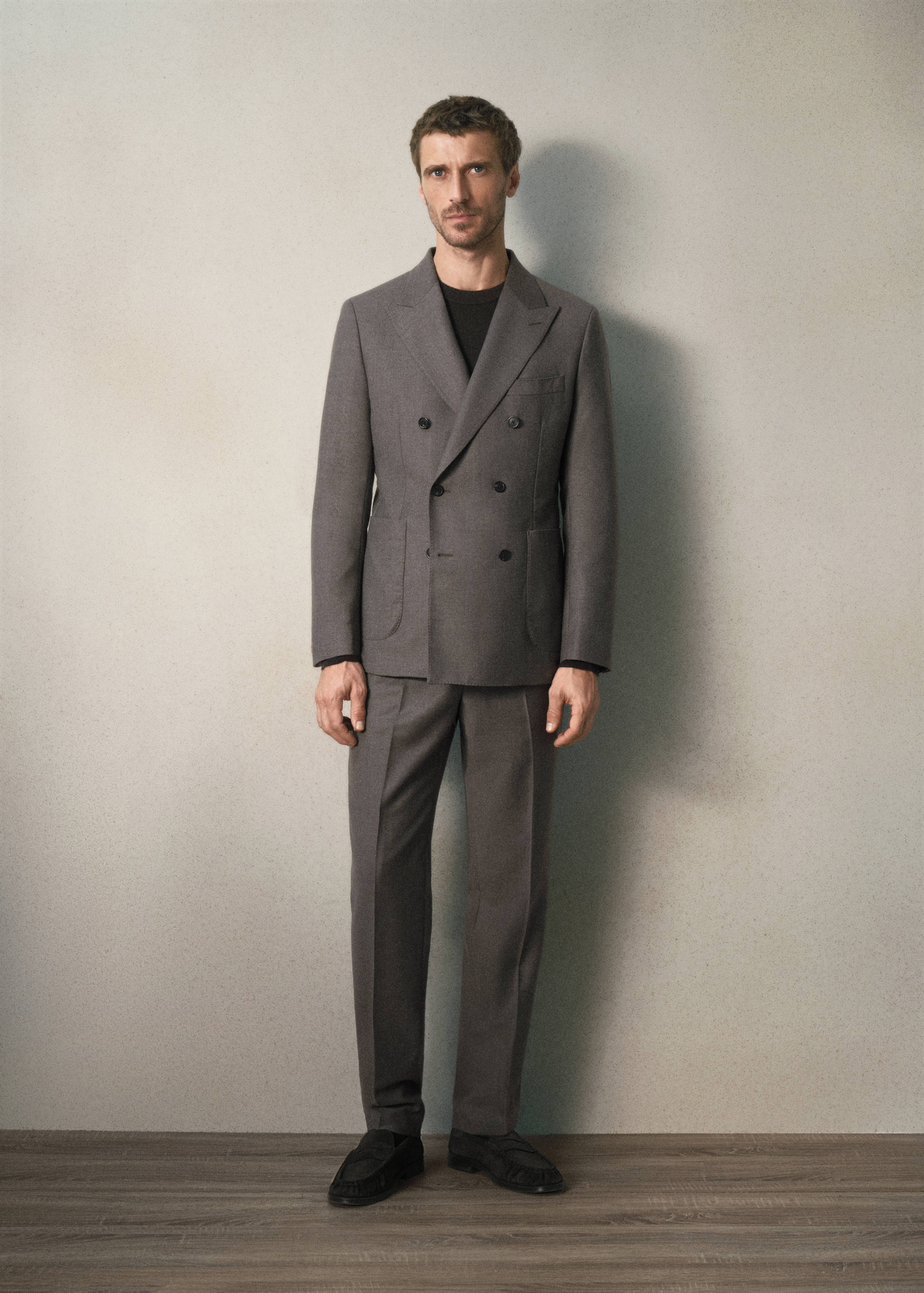 Dubbelrijige slim fit flanellen blazer met gekruiste sluiting - Overzichtstekening
