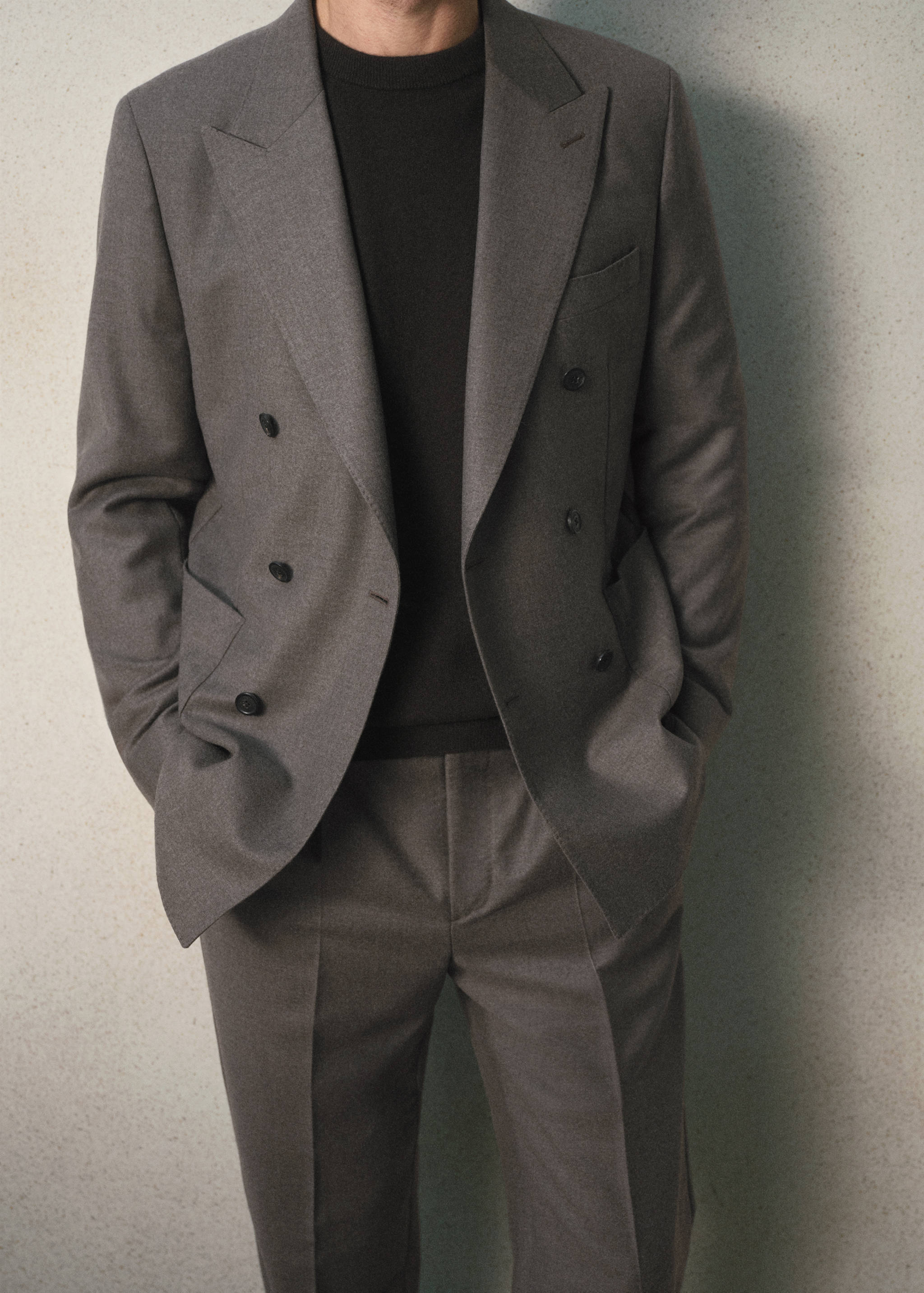 Dubbelrijige slim fit flanellen blazer met gekruiste sluiting - Detail van het artikel 3