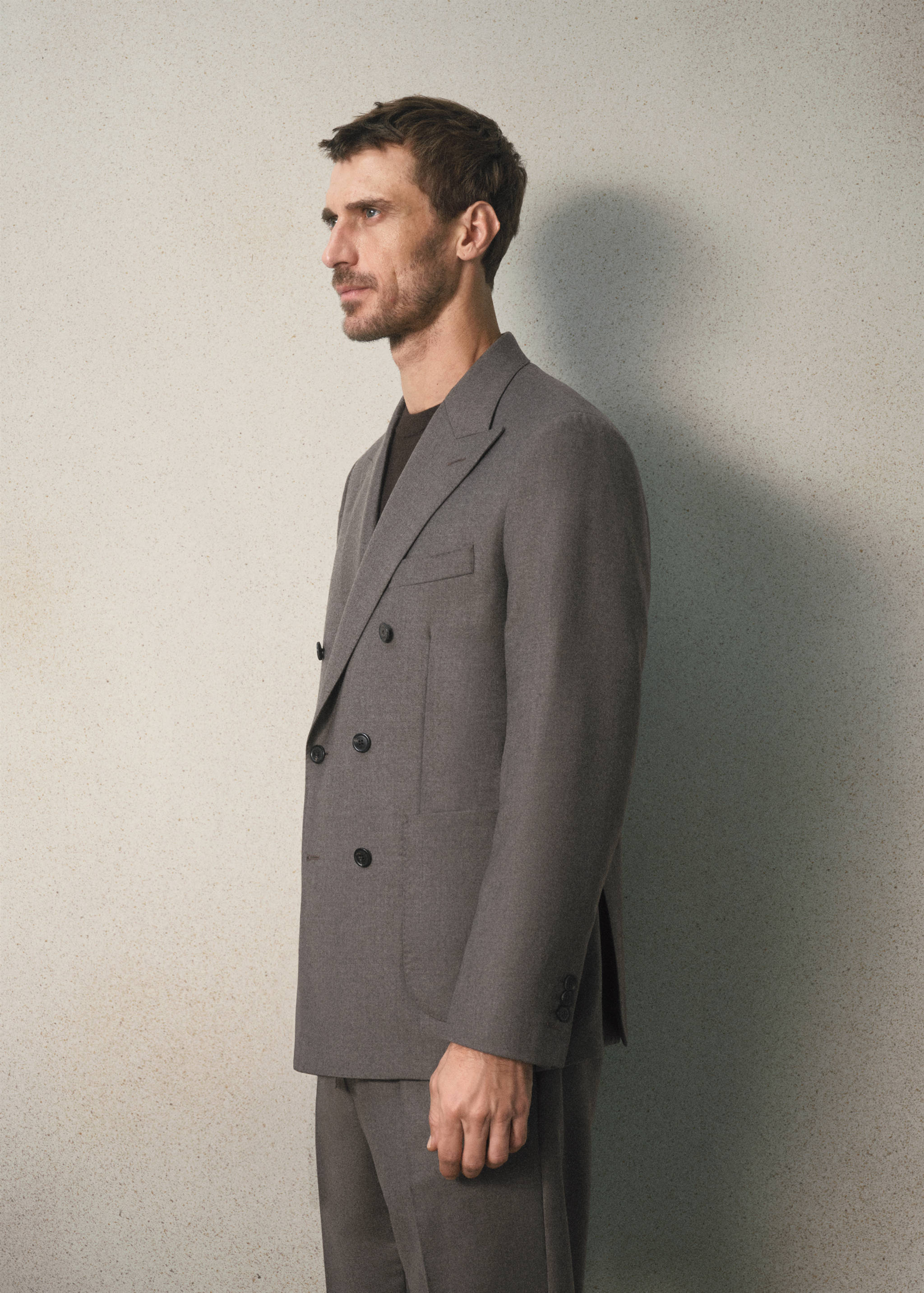 Dubbelrijige slim fit flanellen blazer met gekruiste sluiting - Detail van het artikel 2