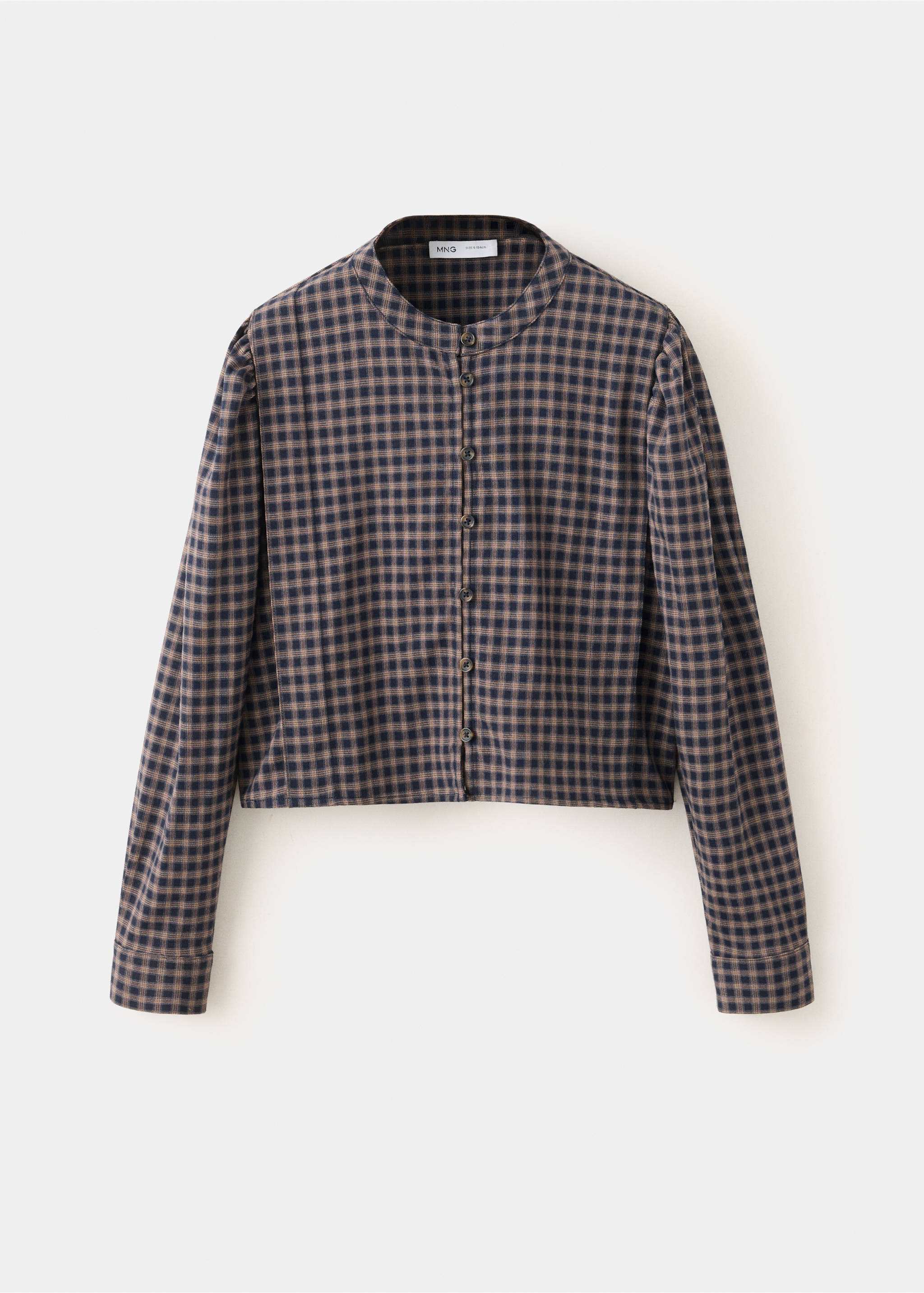 Kids' check print shirt with a band collar and button fastening., Navy. Ref: 37028287-00.