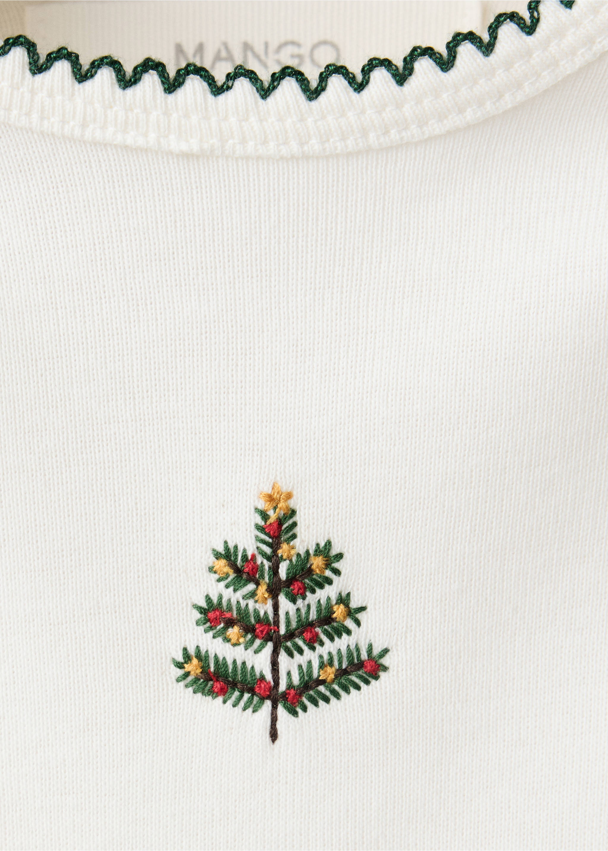 Off-white baby body with green scalloped collar and Christmas tree embroidery detail., Ivory White. Ref: 37028641-00.