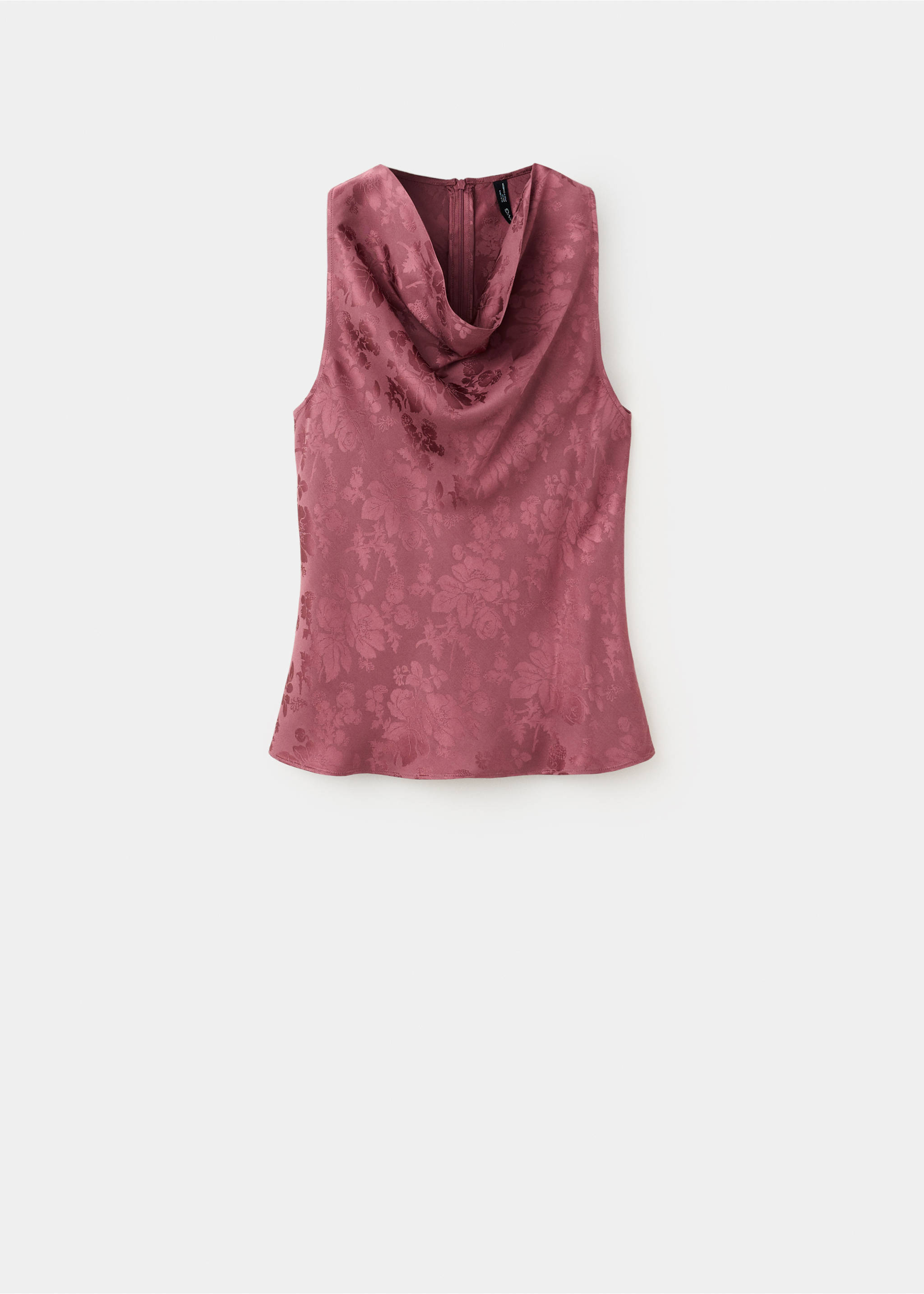 Mauve pink sleeveless blouse with a draped cowl neck and tonal floral pattern., Pink. Ref: 37029122-00.