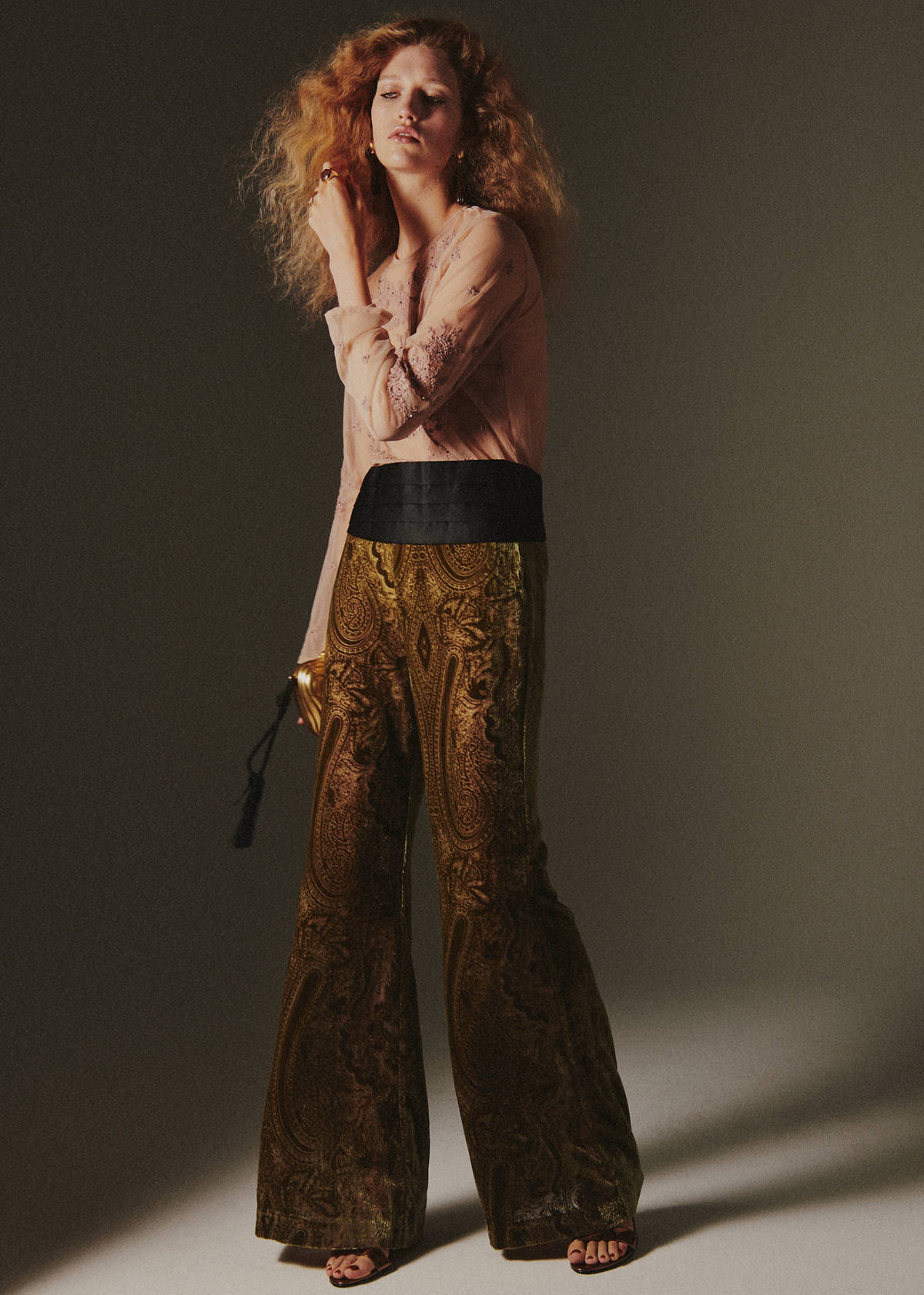 Embroidered semi-sheer blouse