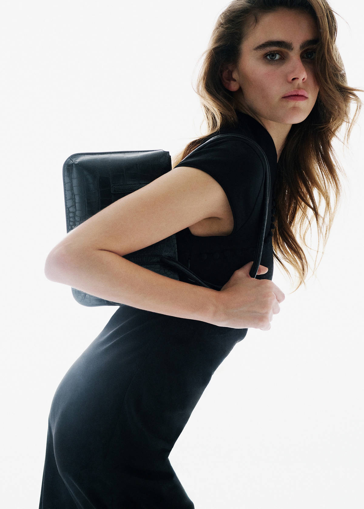 Strappy button-front dress — Black