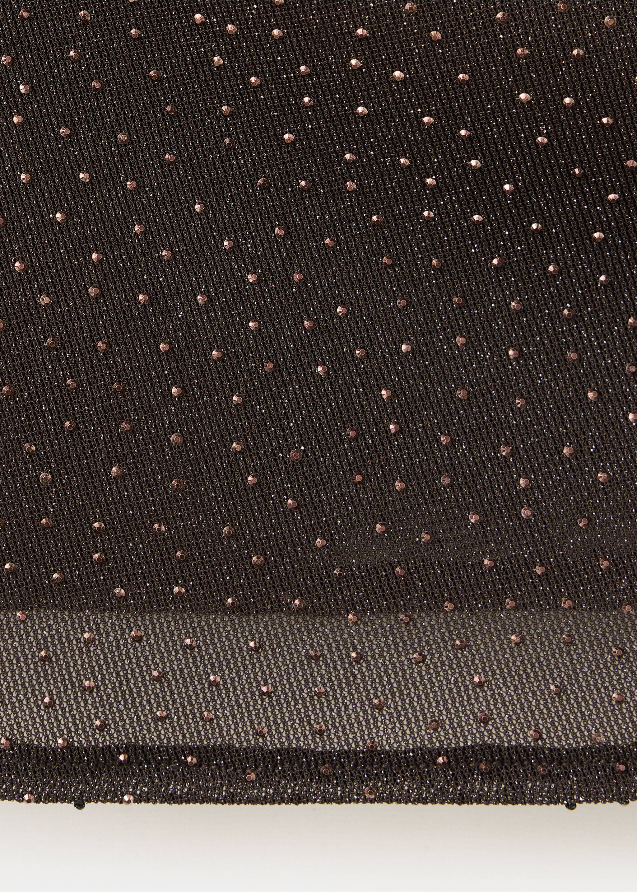 Close-up of black mesh top fabric with shimmer and copper studs., Brown. Ref: 37029127-00.