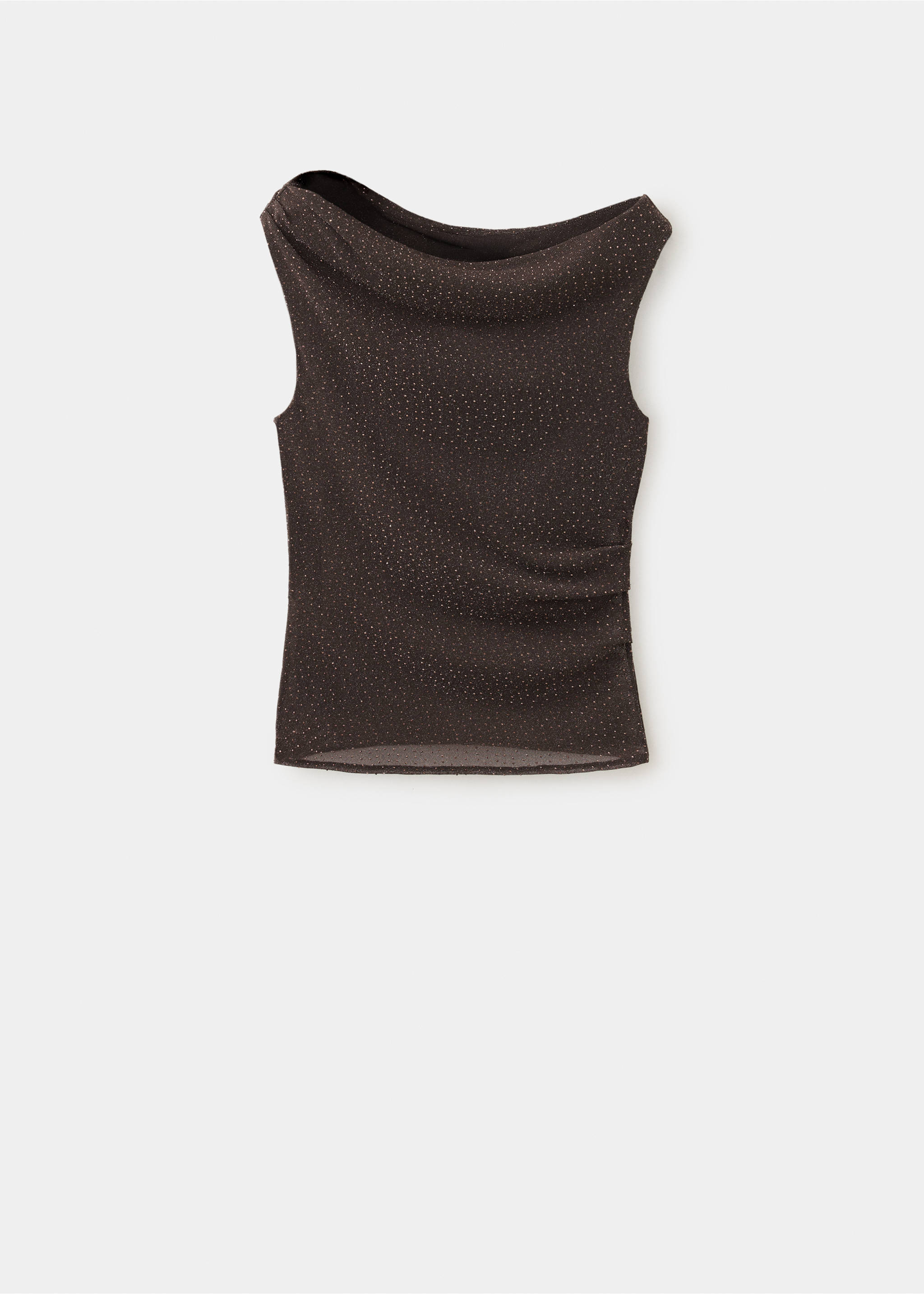 Brown sleeveless top with shimmering dots and an asymmetric cowl neck., Brown. Ref: 37029127-00.