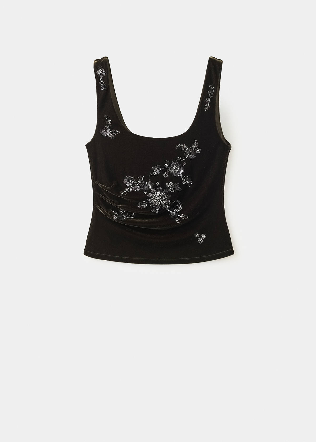 Top with embroidered floral details — Olive Green