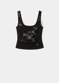 Top with embroidered floral details — Olive Green 1