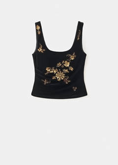Top with embroidered floral details — Black 7