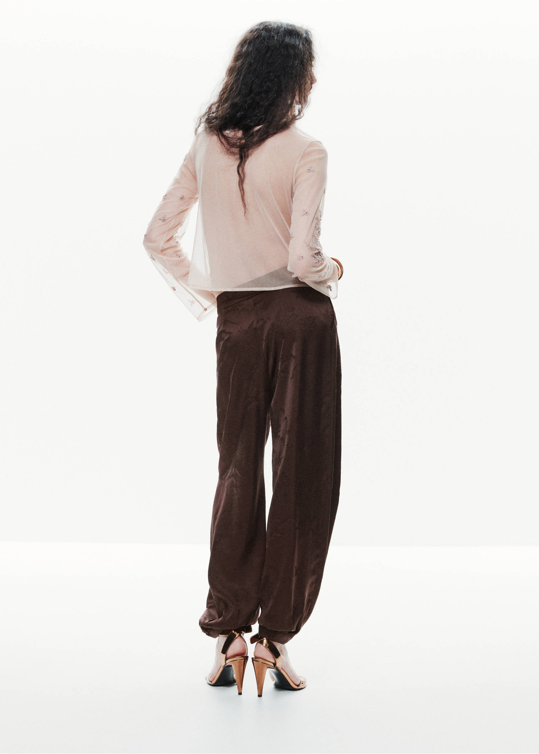 Pantalon jogger en jacquard - Verso de l’article, Marron. Ref: 37029130-00.