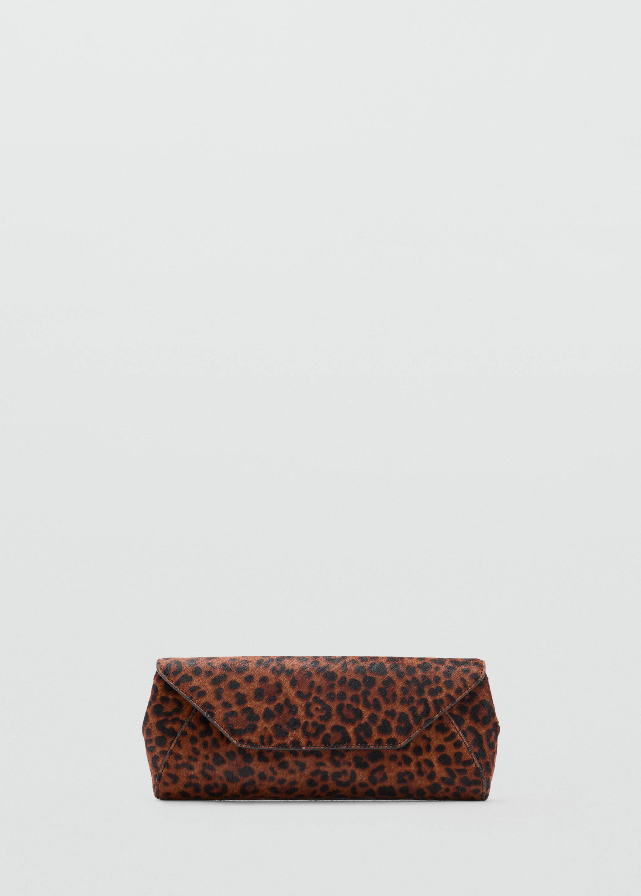 Brown leopard-print handbag with a flap closure.