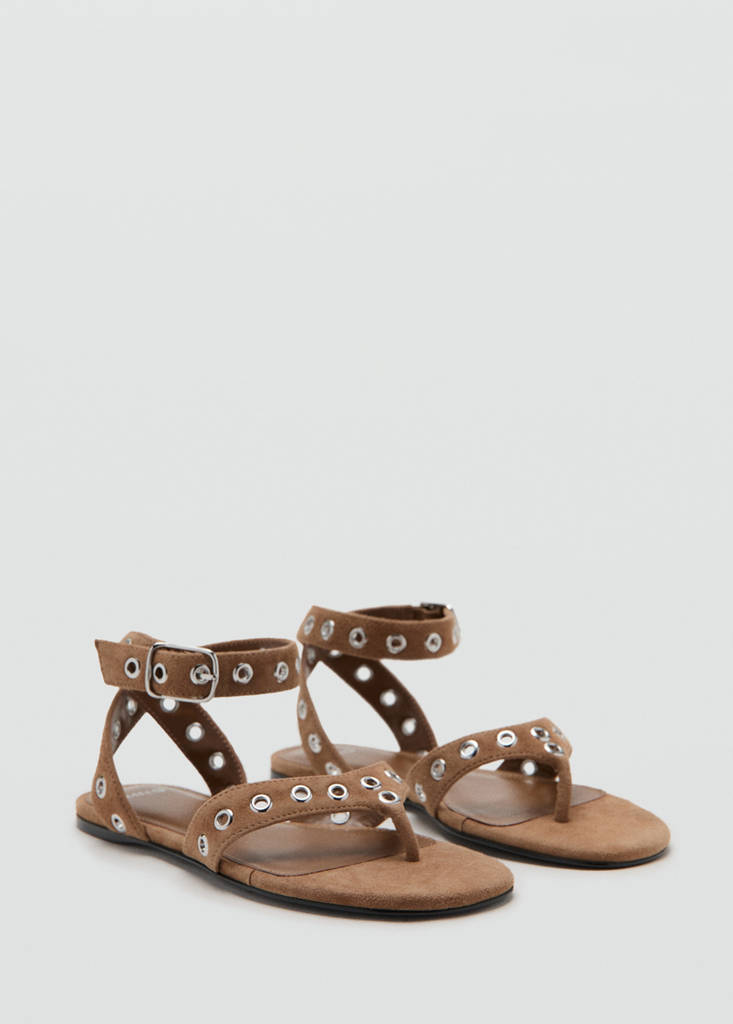 Leather sandals with eyelet straps — Sand
