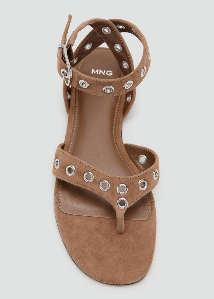 Leather sandals with eyelet straps — Sand