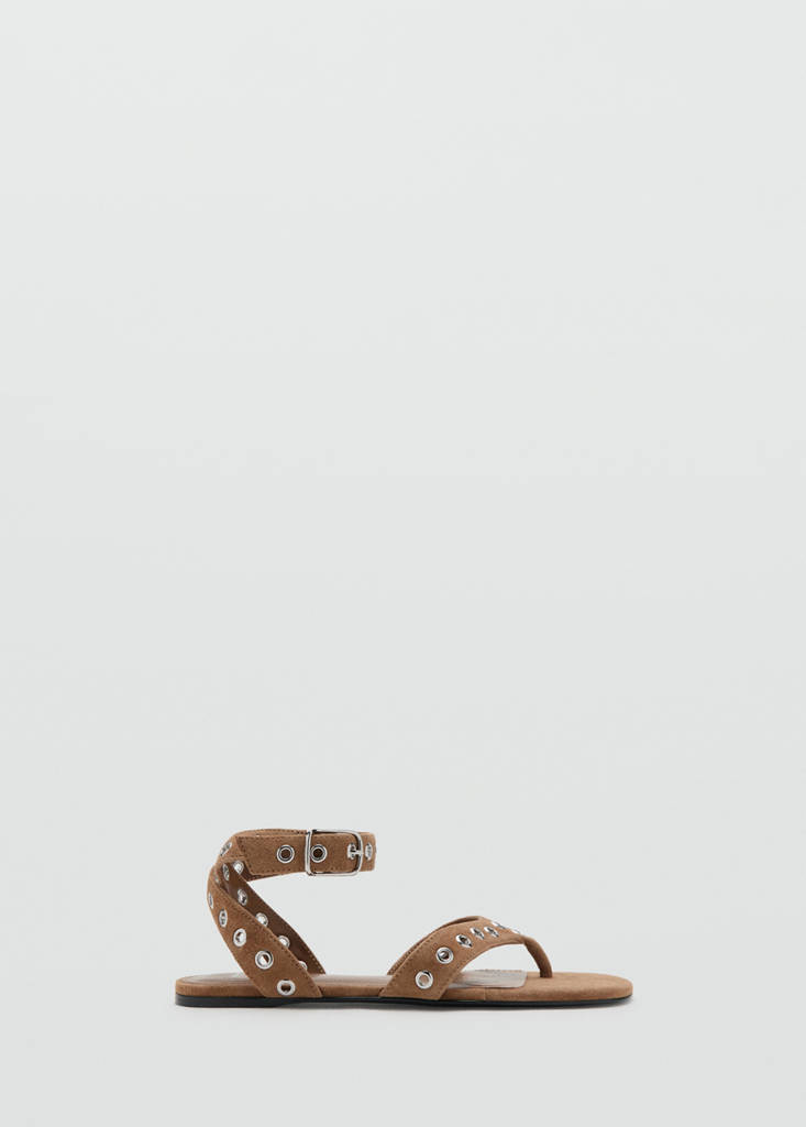 Leather sandals with eyelet straps — Sand