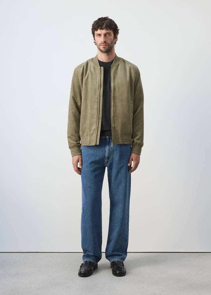 Suede-effect bomber jacket — Khaki