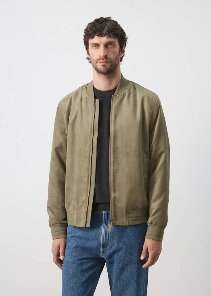 Suede-effect bomber jacket — Khaki