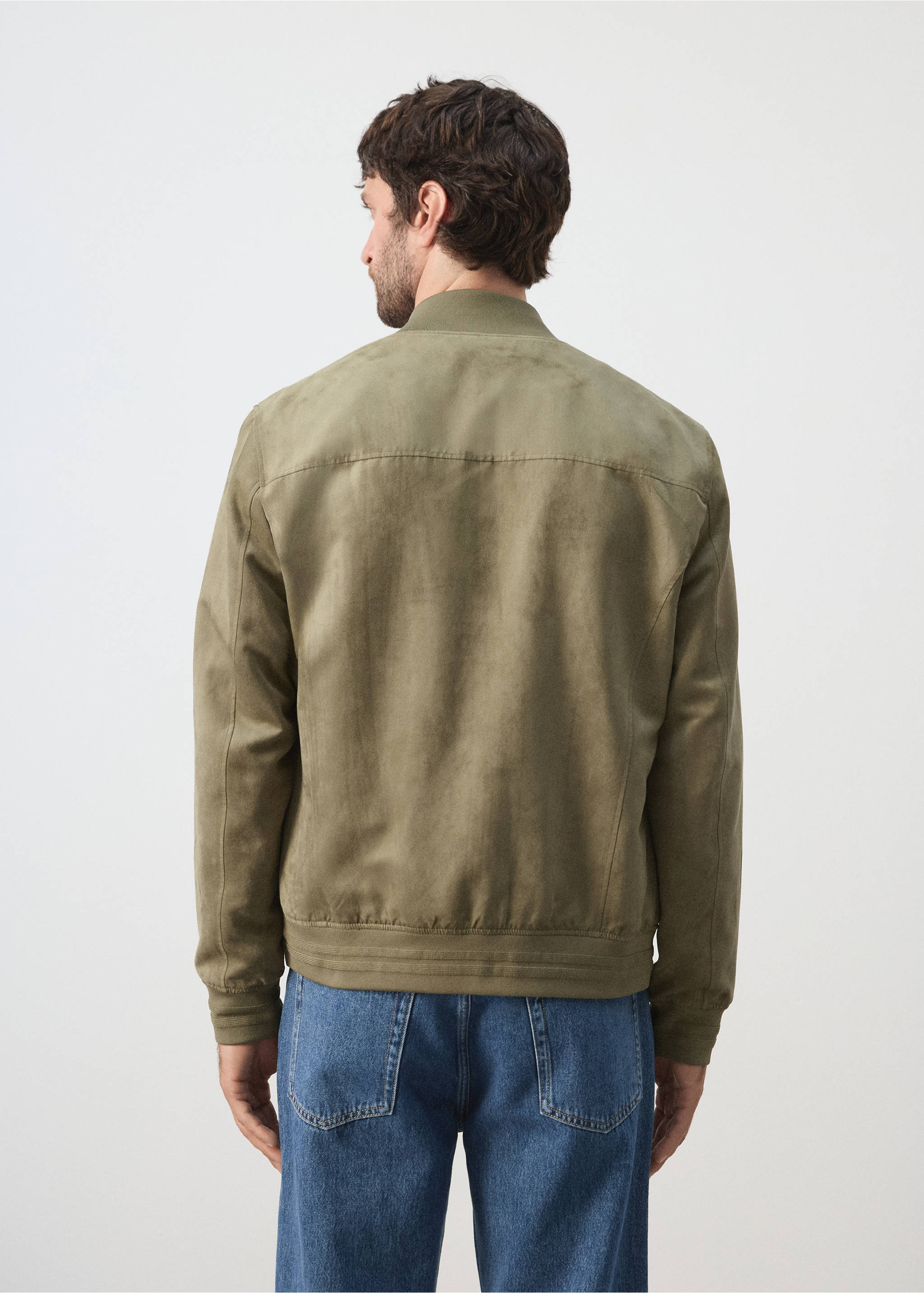 Suede-effect bomber jacket - Reverse of the article, Khaki. Ref: 37031332-00.