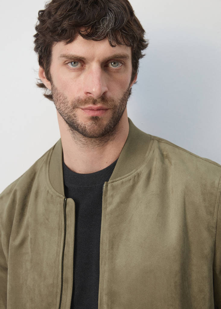 Suede-effect bomber jacket — Khaki