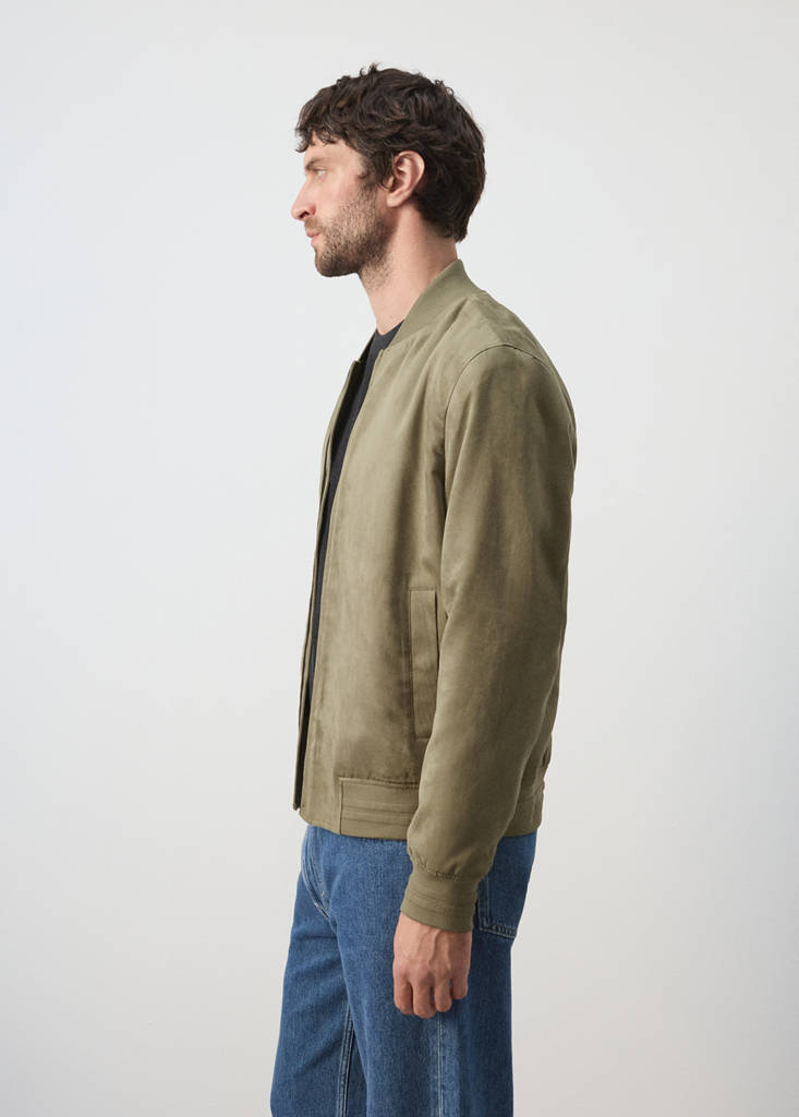 Suede-effect bomber jacket — Khaki