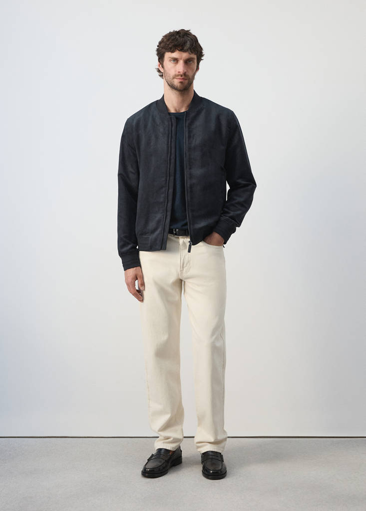 Suede-effect bomber jacket — Navy