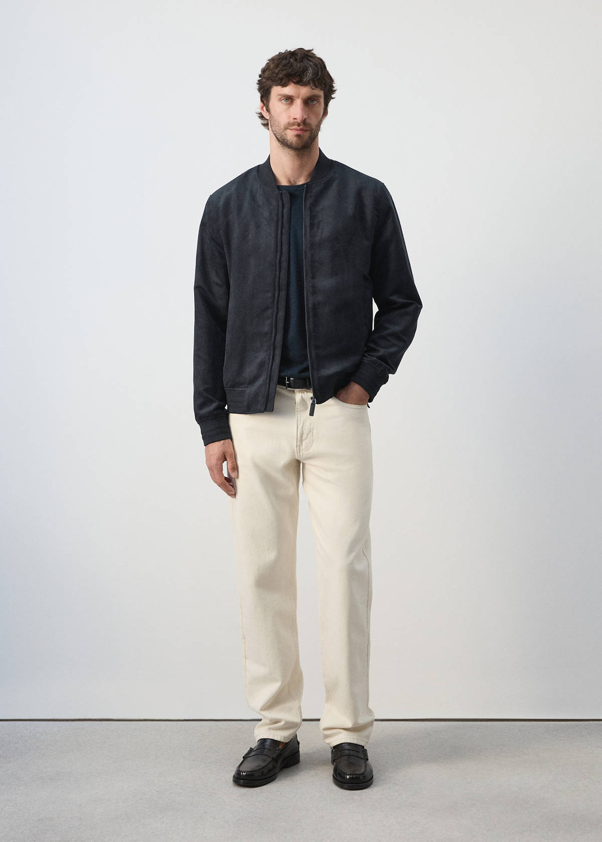 Suede-effect bomber jacket — Navy