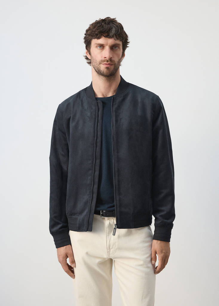 Suede-effect bomber jacket — Navy
