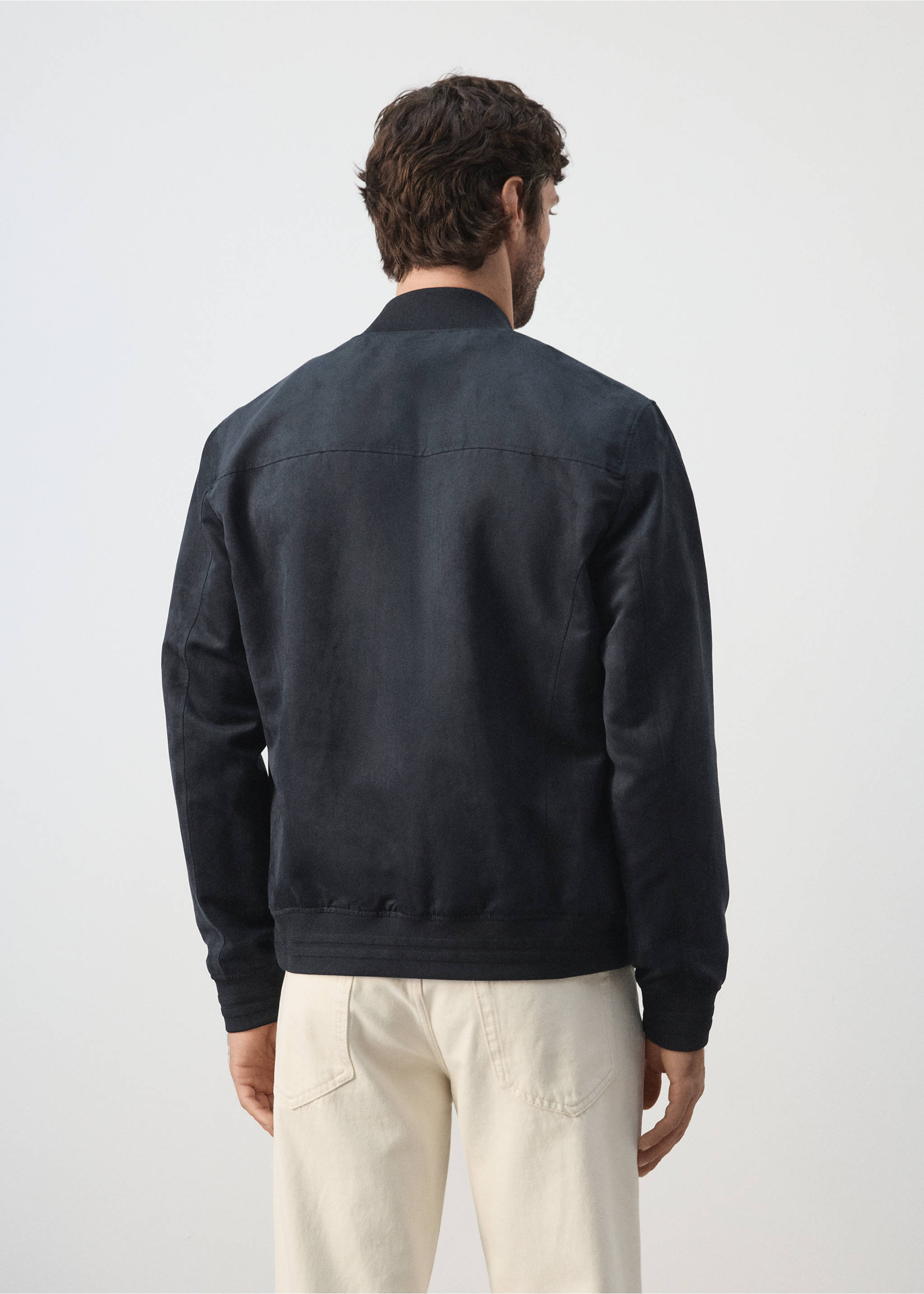 Suede-effect bomber jacket - Reverse of the article, Navy. Ref: 37031332-00.