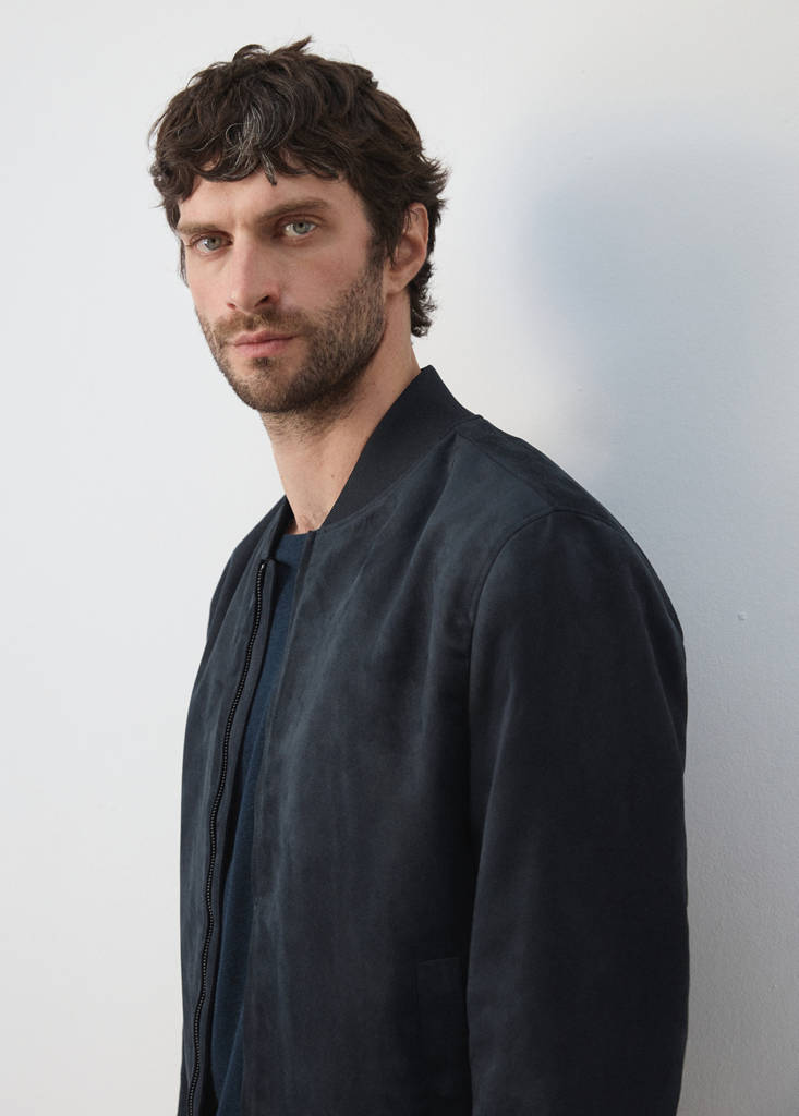 Suede-effect bomber jacket — Navy