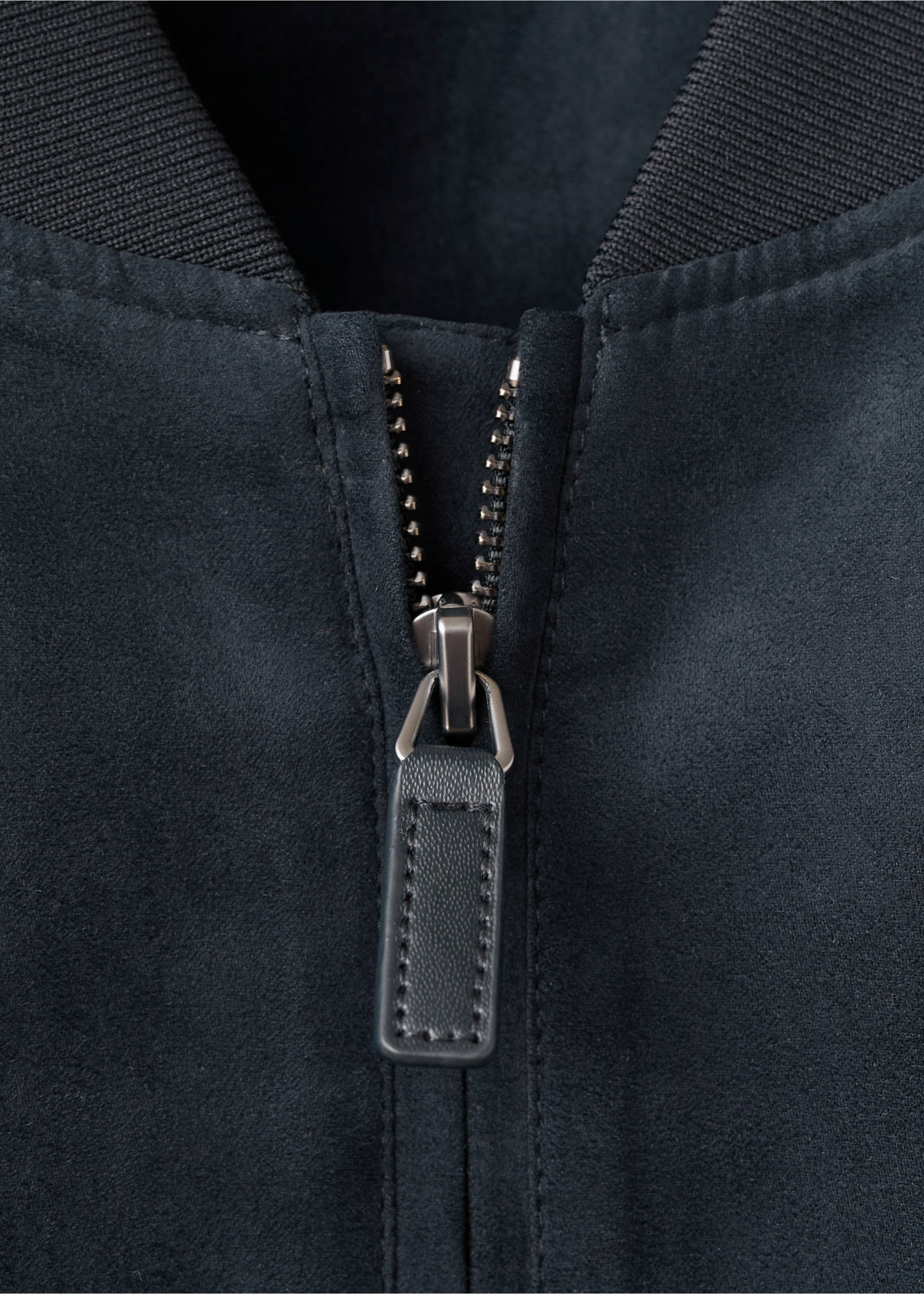Suede-effect bomber jacket - Details of the article 8, Navy. Ref: 37031332-00.