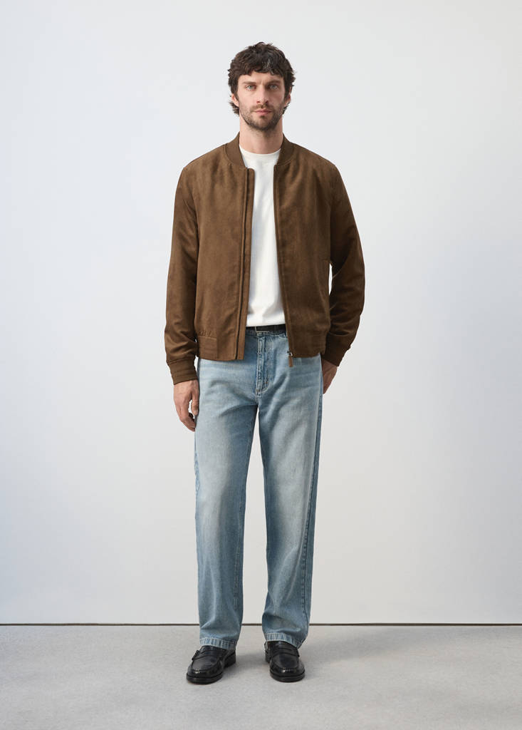 Suede-effect bomber jacket — Cognac