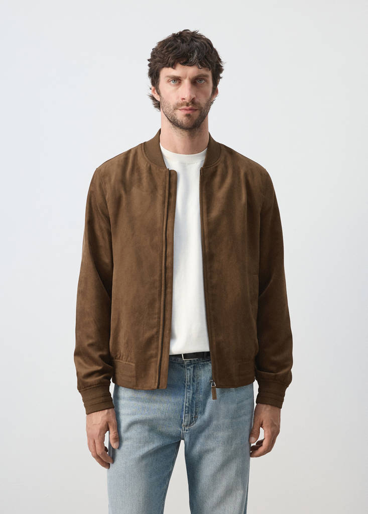 Suede-effect bomber jacket — Cognac