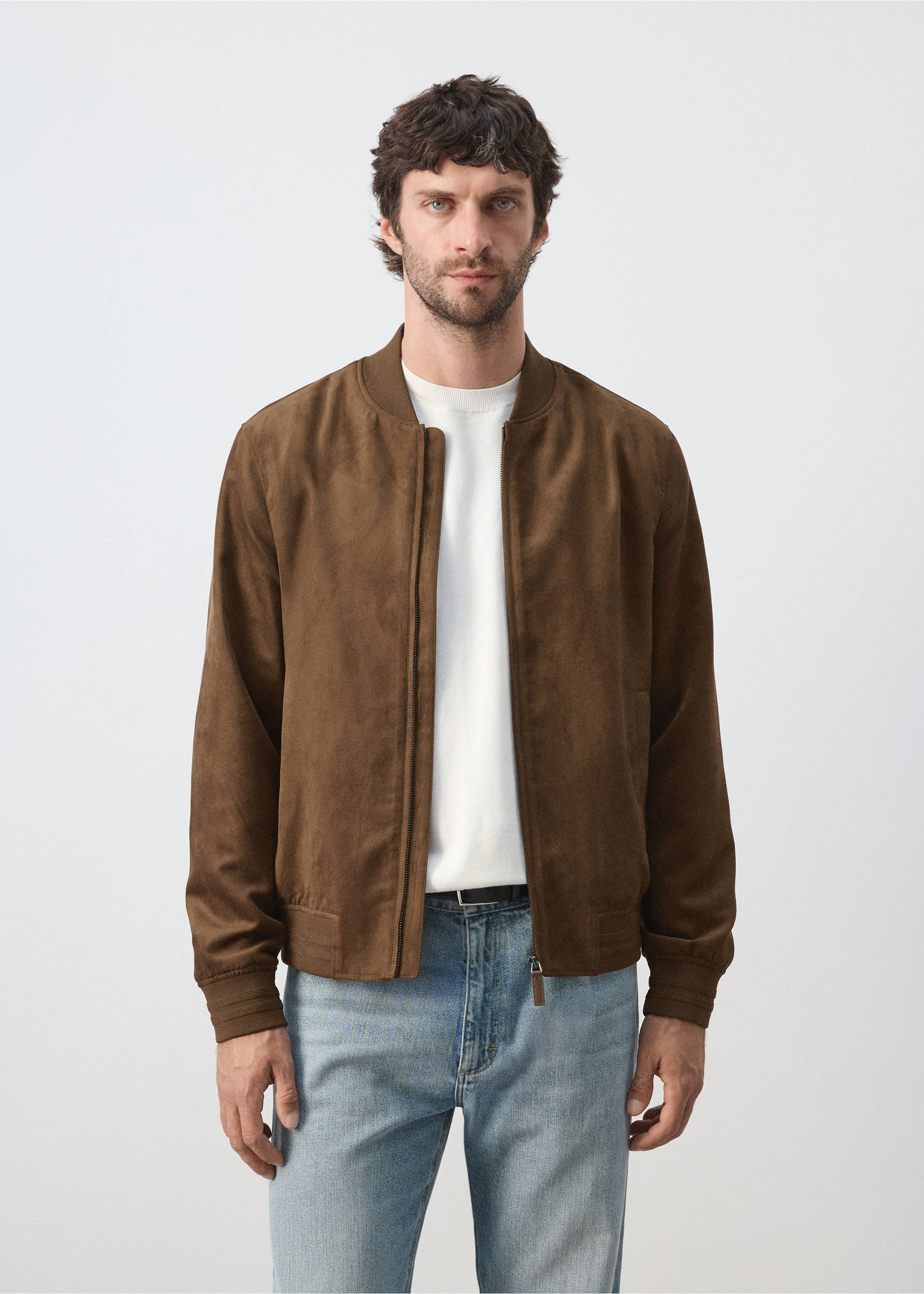 Suede-effect bomber jacket - Medium plane, Cognac. Ref: 37031332-00.