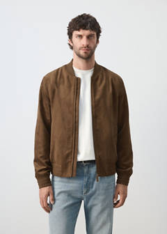 Suede-effect bomber jacket — Cognac 1