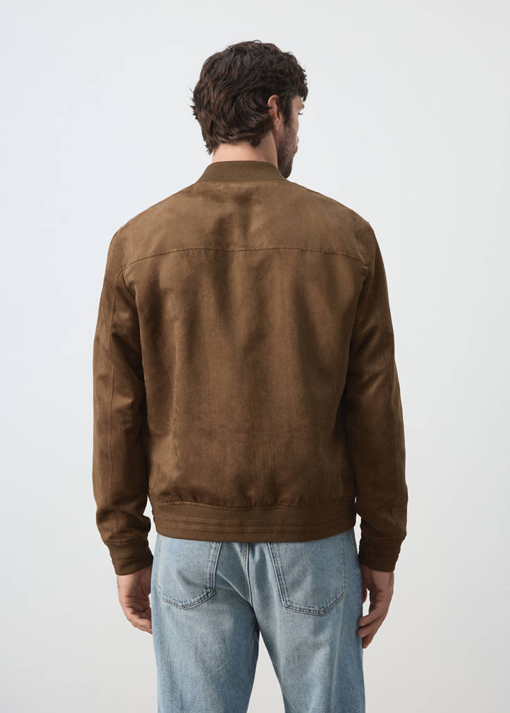 Suede-effect bomber jacket — Cognac