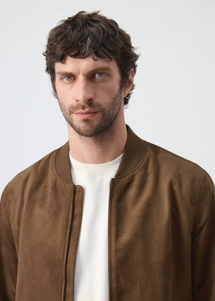 Suede-effect bomber jacket — Cognac
