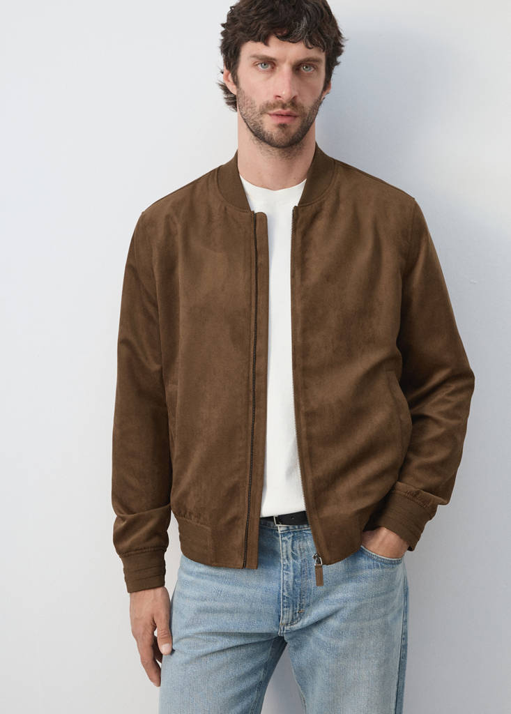 Suede-effect bomber jacket — Cognac