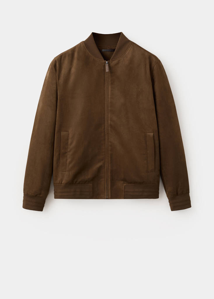Suede-effect bomber jacket — Cognac