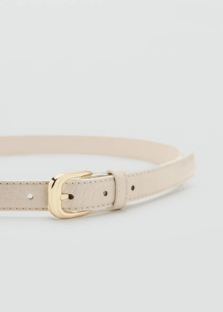 Thin faux crocodile leather belt — Ecru