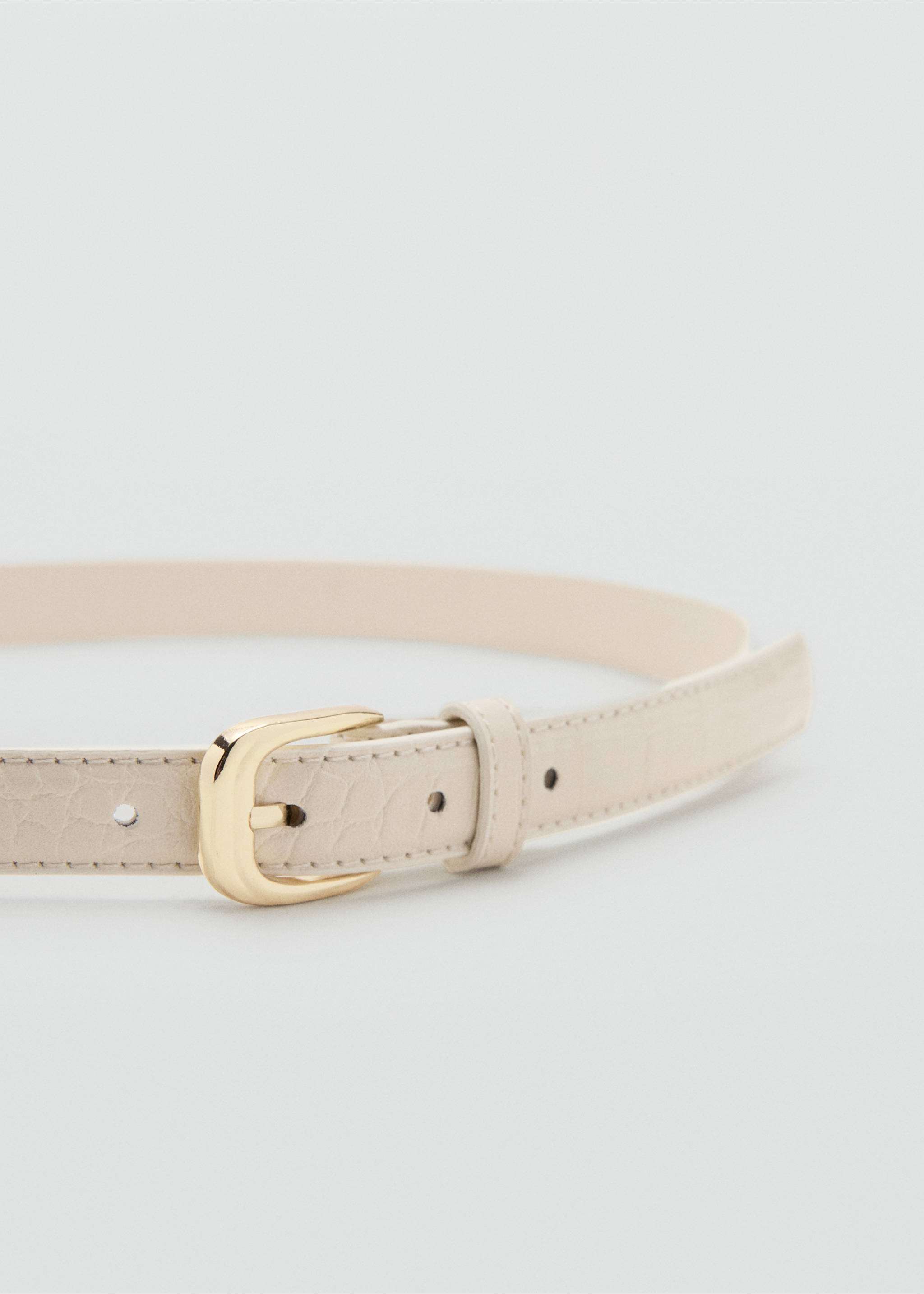 Thin faux crocodile leather belt - Medium plane, Ecru. Ref: 37031335-00.