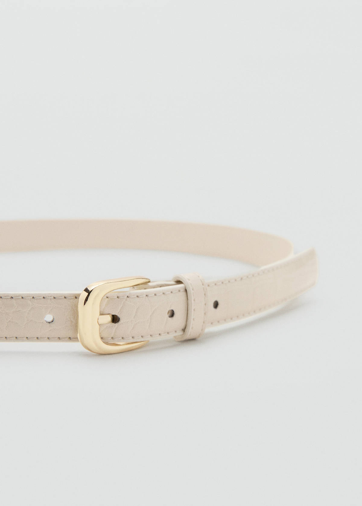 Thin faux crocodile leather belt — Ecru