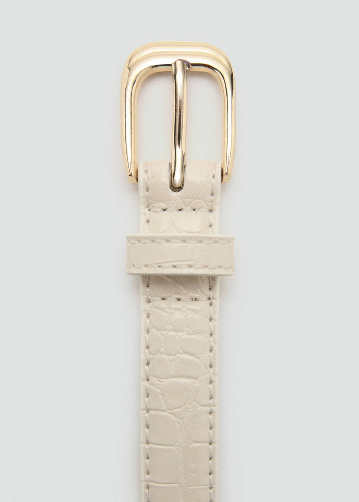 Thin faux crocodile leather belt — Ecru