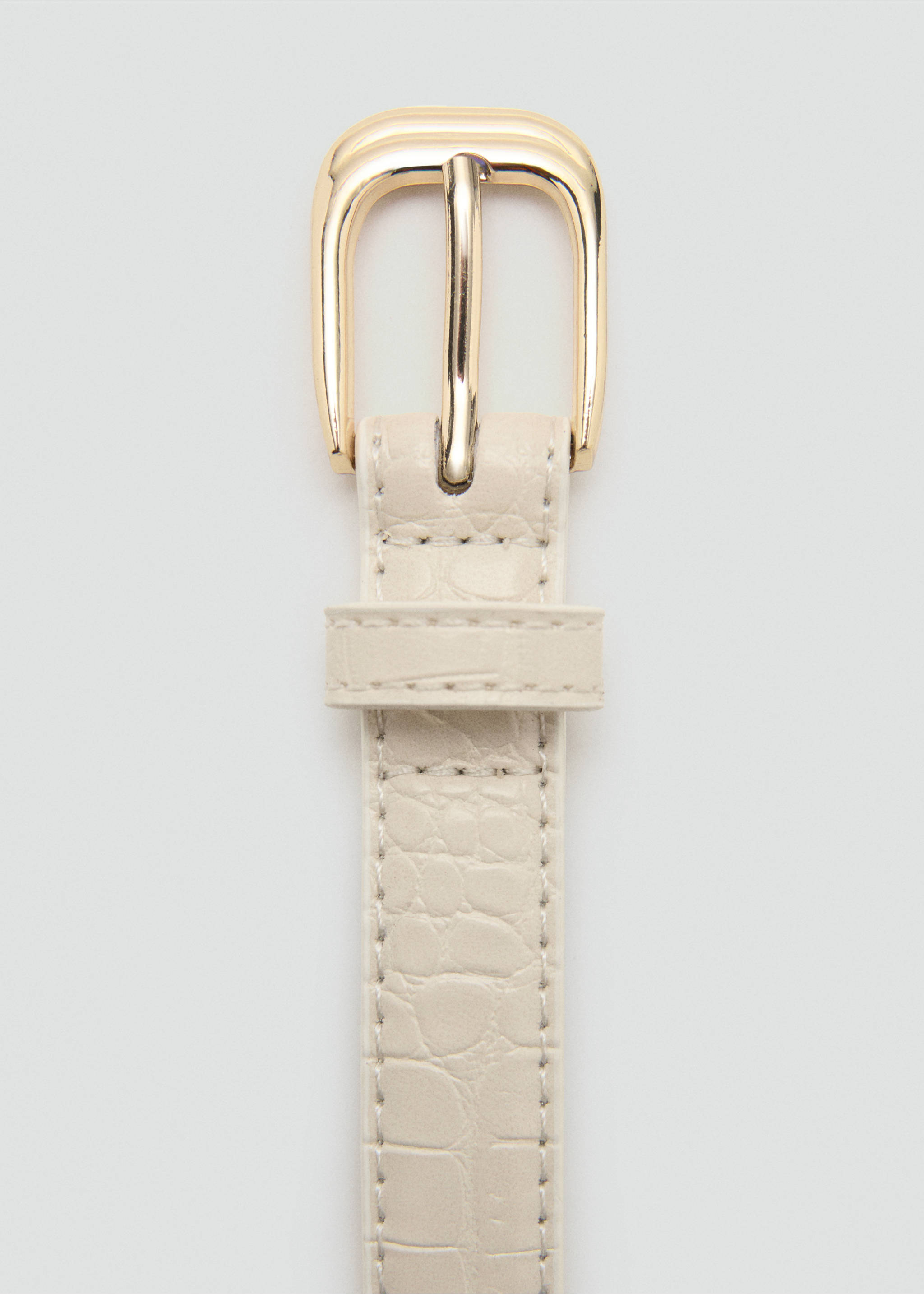 Thin faux crocodile leather belt - Details of the article 1, Ecru. Ref: 37031335-00.