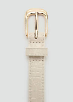 Thin faux crocodile leather belt — Ecru 3
