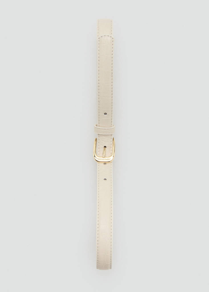 Thin faux crocodile leather belt — Ecru