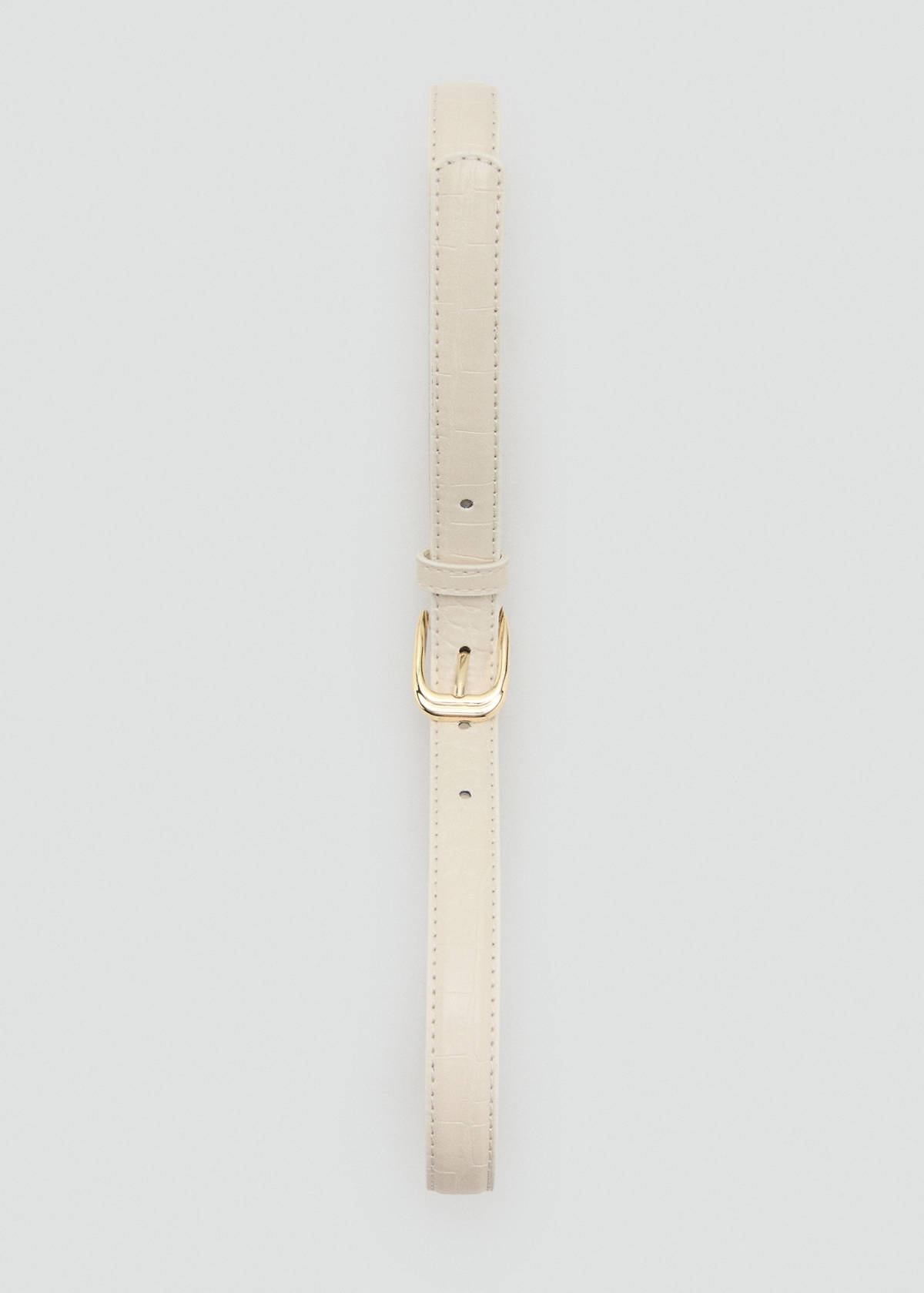 Thin faux crocodile leather belt — Ecru