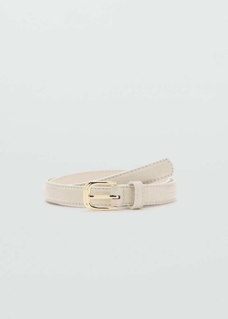 Thin faux crocodile leather belt — Ecru