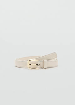 Thin faux crocodile leather belt — Ecru 1