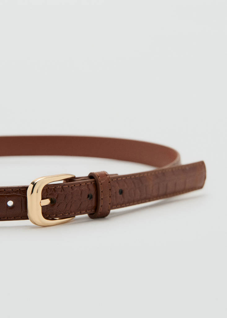 Thin faux crocodile leather belt — Brown